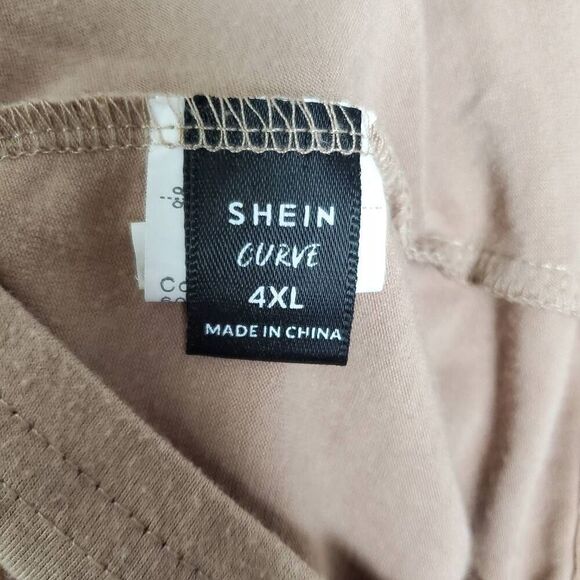 SHEIN Curve 4XL Taupe Blouse Crochet Sleeve Short Sleeve Soft Stretch Tee - Picture 4 of 6